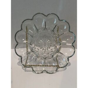 VTG Anchor Hocking Clear Glass Deviled Egg Plater 10" Round 12 Slots NIB